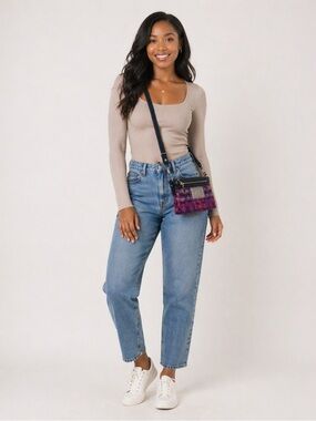 Coach Pink/Purple/Black Poppy Tartan Crossbody EUC